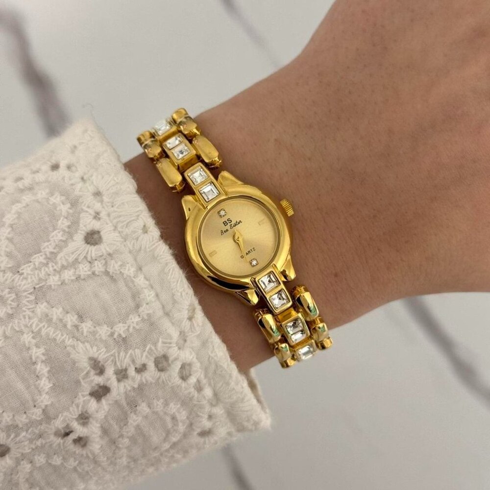 SKU:0013 cute gold watch metal bracelet zircon stone vintage style+in a gift bag